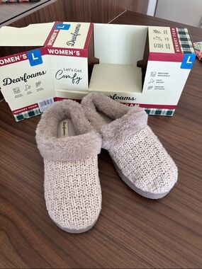 dearfoams Women's Taupe Knit Plush Clog Slippers